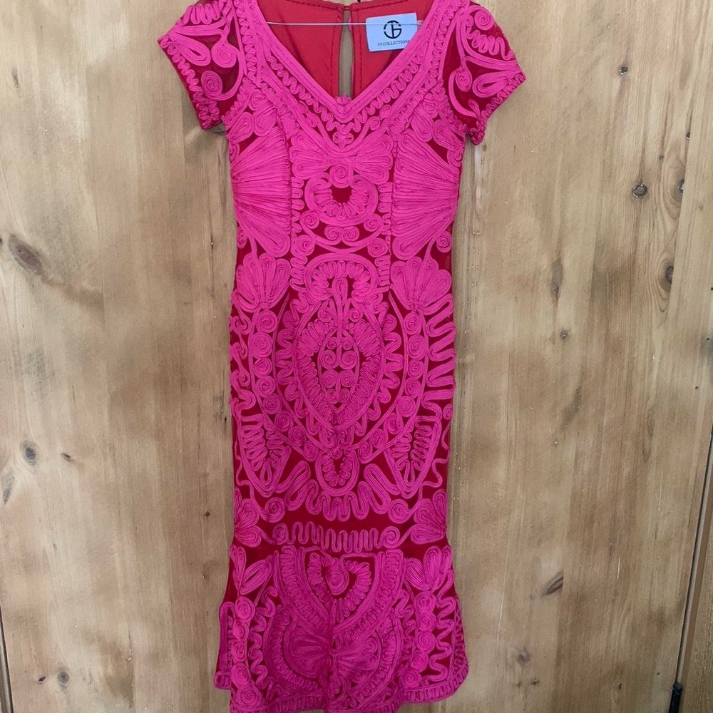 Pink and Red Embroidered Gown